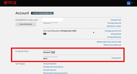 netflix plan details on webpage