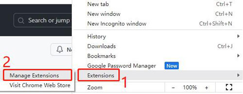 chrome browser manage extensions