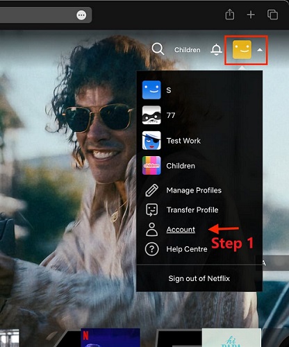 click on netflix account on desktop browser