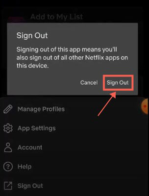 confirm sign out of netflix mobile