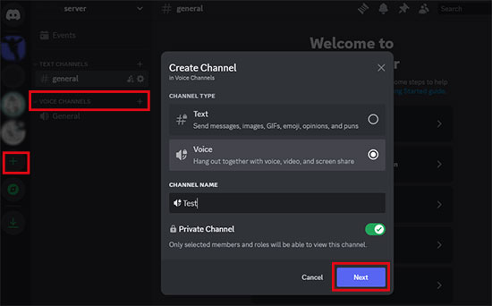 create discord voice channel