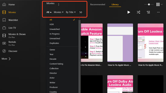 filter movies of netflix on plex personal library