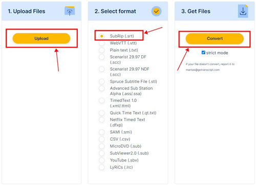 gotranscript convert subtitle format