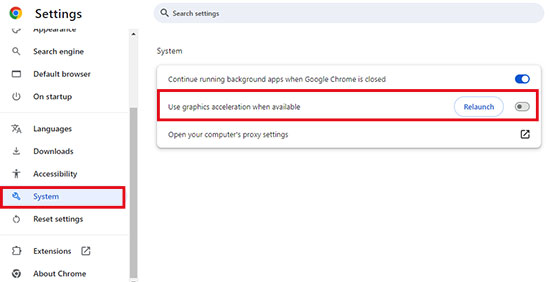 disable graphics acceleration on chrome