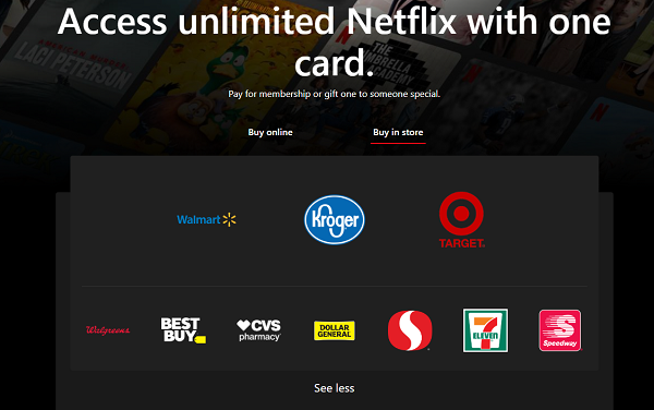 in stores for netflix gift cards