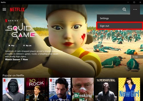 log out of netflix on windows app