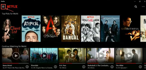 netflix app menu pc