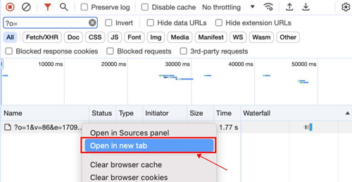 open in new tab in chrome browser developer tools