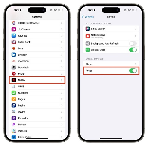 reset netflix app from settings