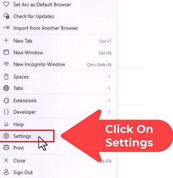 settings in arc browser