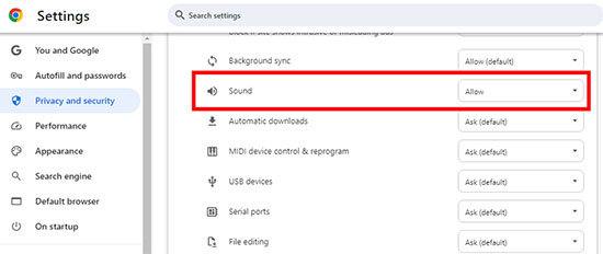 sound settings on chrome