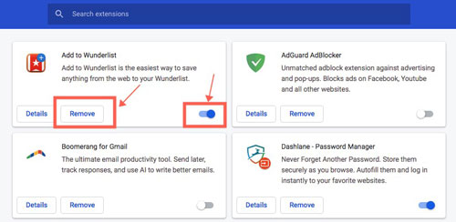 turn off remove google chrome extension